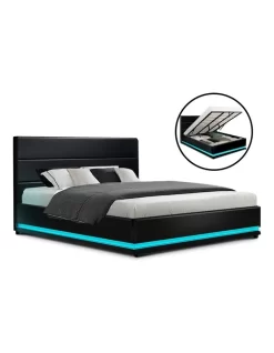 Lumi Gas Lift Bed Frame King Black Leather