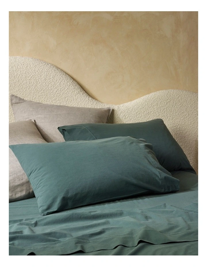 250TC Stonewashed Cotton Sheet Set In Dusky Green