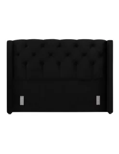 Luxor Tufted & Wing Headboard 120 Black Velvet