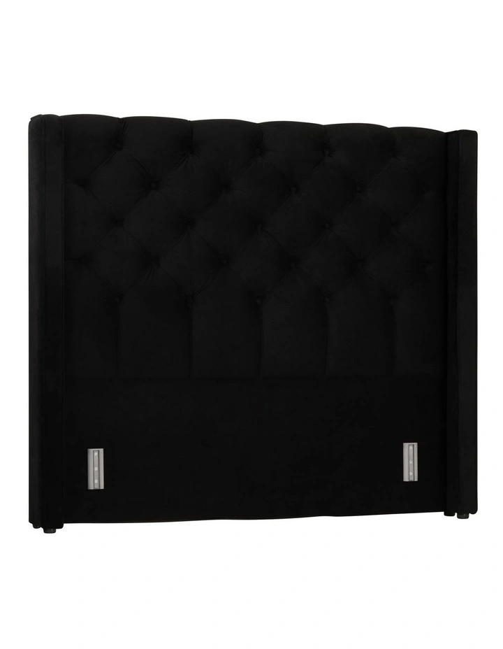 Luxor Tufted & Wing Headboard 150 Black Velvet - Image 2