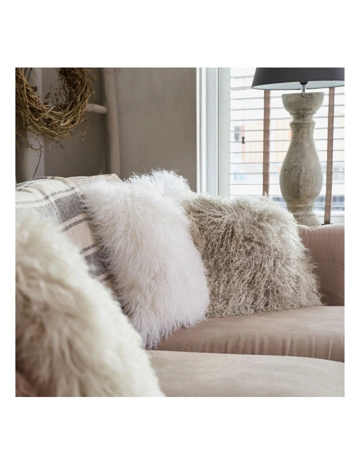 Naturally Sheepskins Long Wool Mongolian Sheepskin Cushion Cover Grey - Image 2