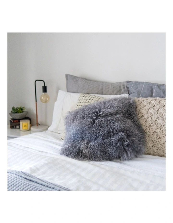 Naturally Sheepskins Long Wool Mongolian Sheepskin Cushion Cover Grey - Image 4