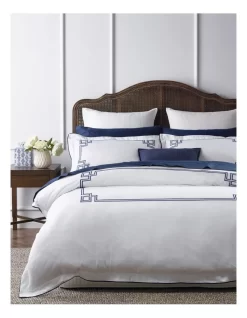Heritage Petra Grecian Key Border Quilt Cover Set In Navy