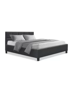 Tino Wooden Fabric Bed Base Double In Charcoal