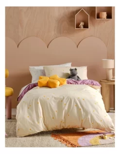 I Heart You Quilt Cover Set In Cream/Purple