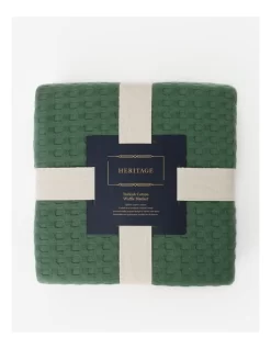 Heritage Turkish Cotton Waffle Blanket In Green