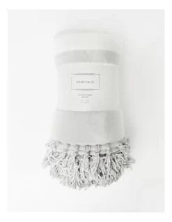 Heritage Chenille Fringe Blanket In Grey Stripe