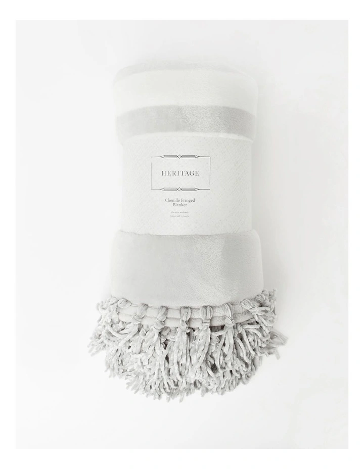 Heritage Chenille Fringe Blanket In Grey Stripe