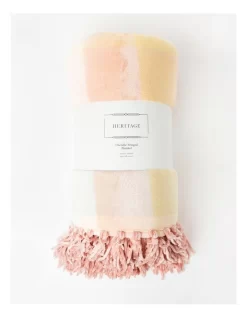 Heritage Chenille Fringe Blanket In Pink Check