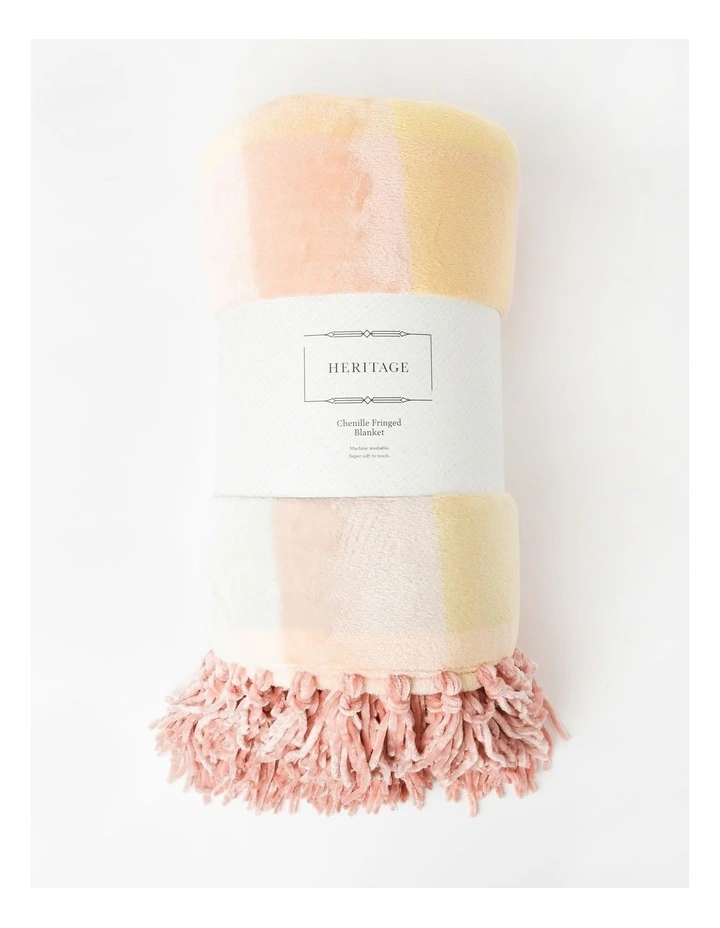 Heritage Chenille Fringe Blanket In Pink Check