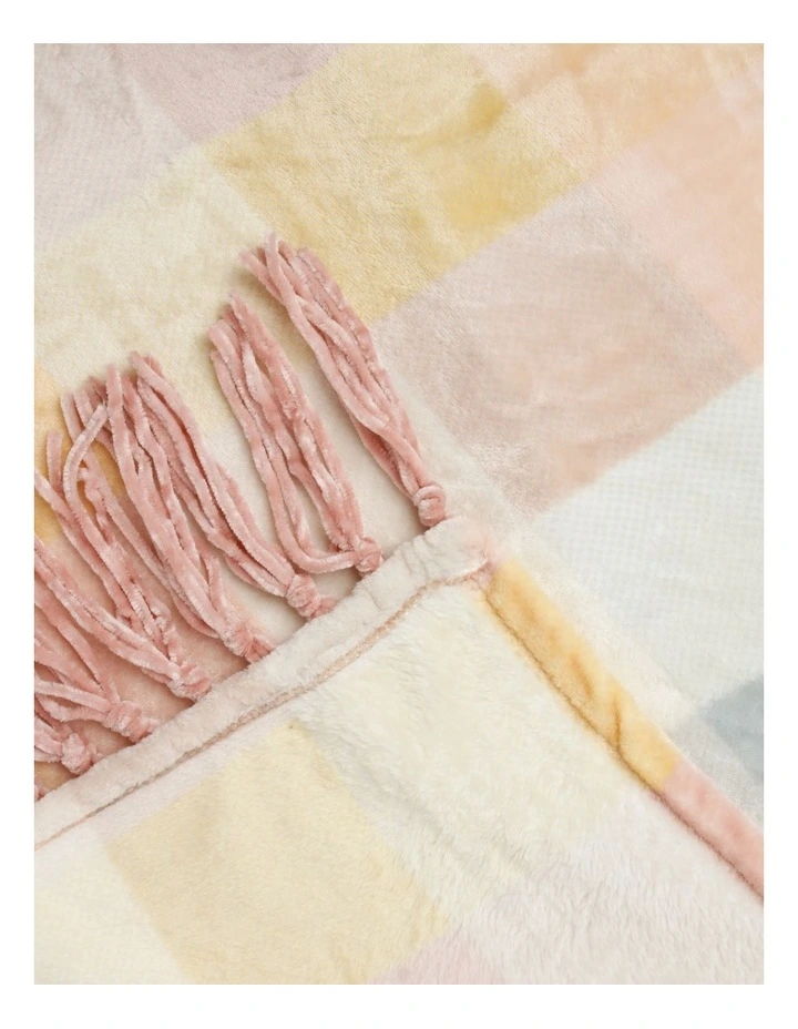 Heritage Chenille Fringe Blanket In Pink Check - Image 3