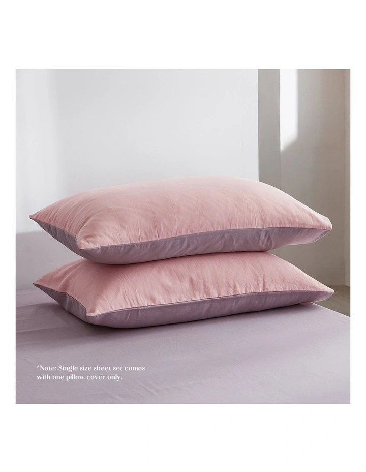 Bed Sheets Set Double Flat Cover Pillow Case In Pink - Image 3