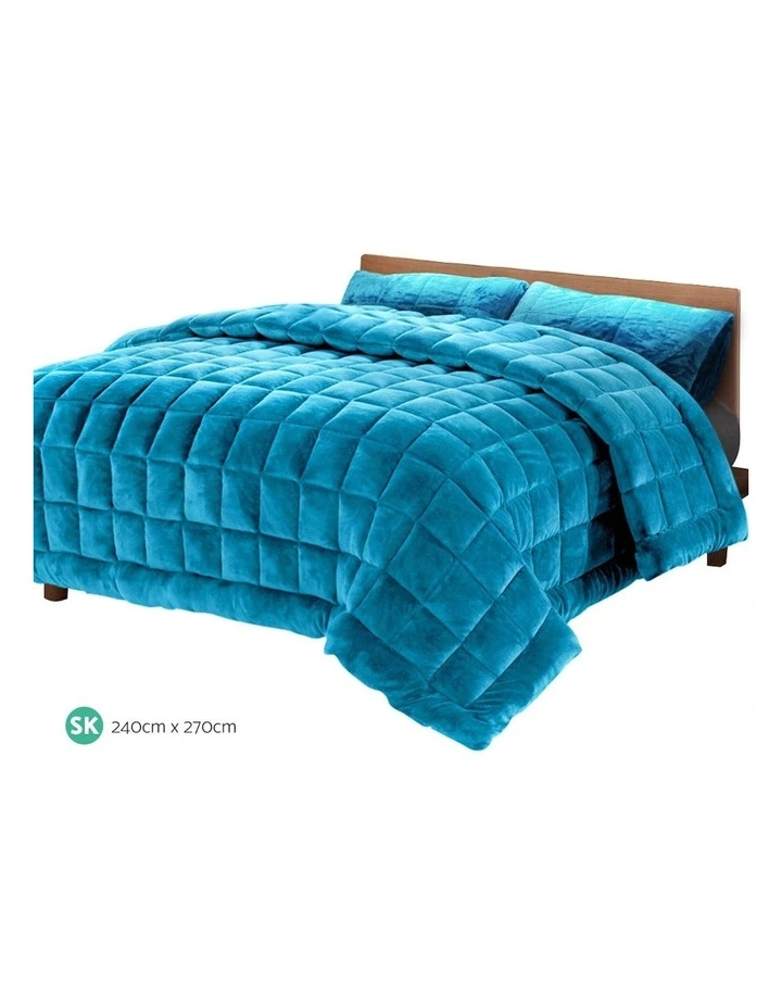 Super King Faux Mink Quilt In Teal - Image 3