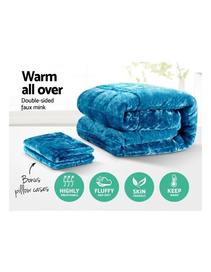 Super King Faux Mink Quilt In Teal - Image 4