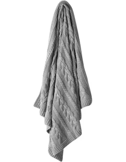 Cable Knit Throw In Pebble