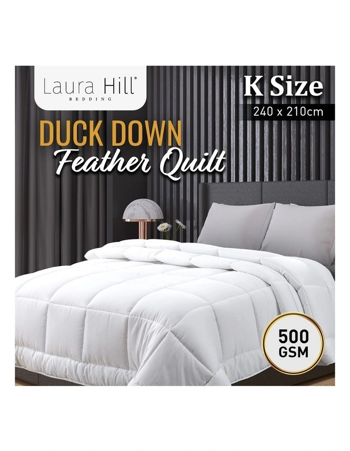 Duck Down Feather Quilt 500GSM Duvet Doona King In White - Image 3